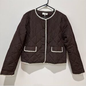 WAYF Whipstitch Quilted Black & White Buttoned Jacket Sz L Preppy Grannycore NWT